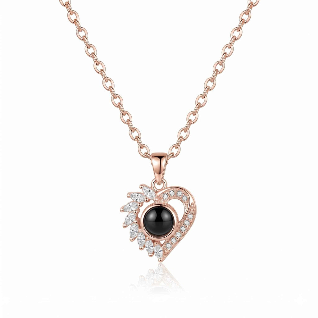 Personalized Heart Wing Photo Projection Necklace - Rose Gold1