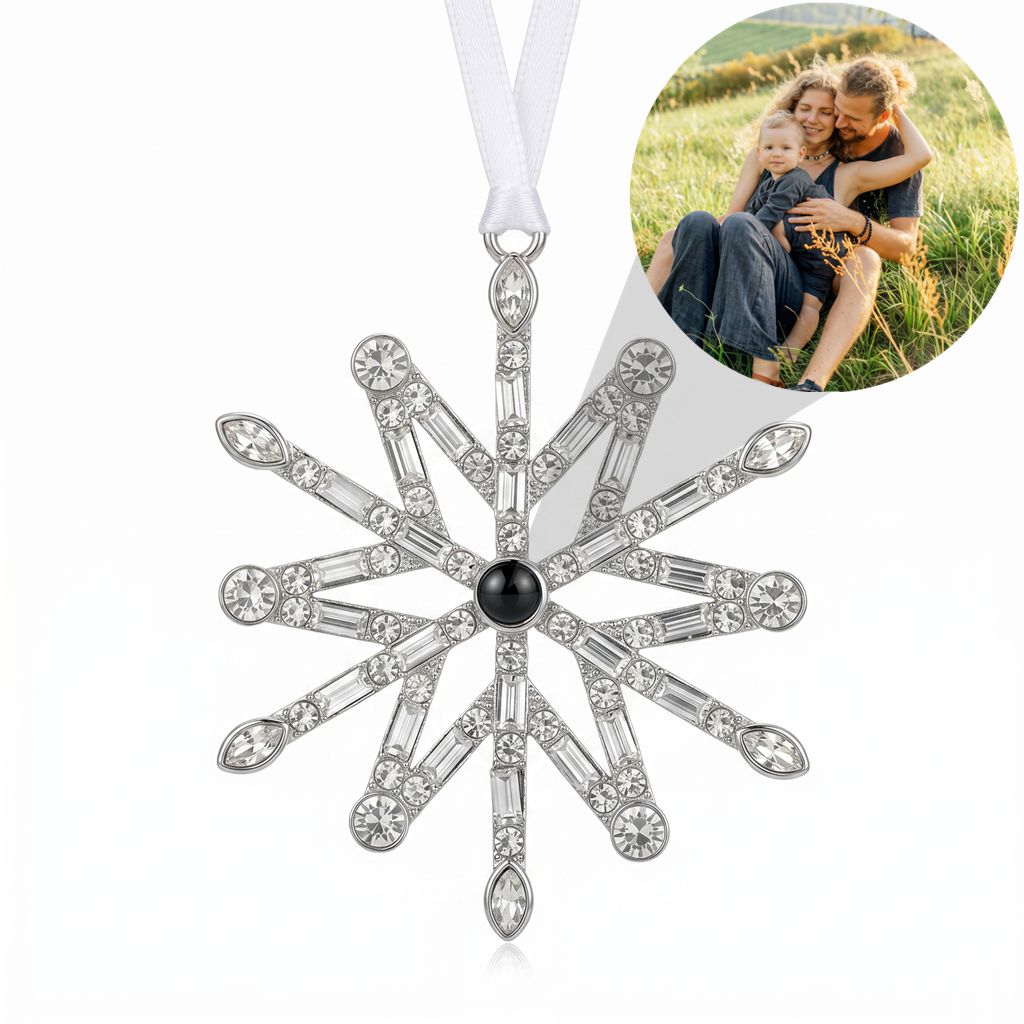 Personalized Snowflake Photo Projection Ornament With Sparkling Crystals