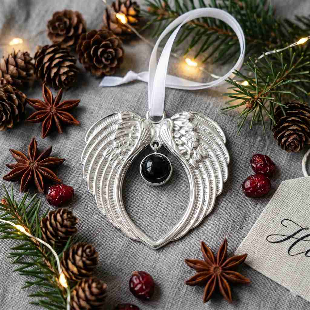 Personalized Heart Angel Wing Photo Projection Ornament