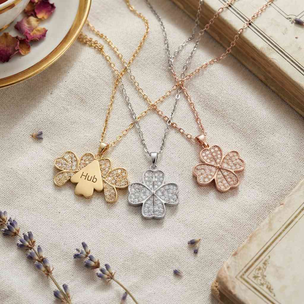 Confirm043Personalized Engravable Four-Leaf Clover Heart Necklace