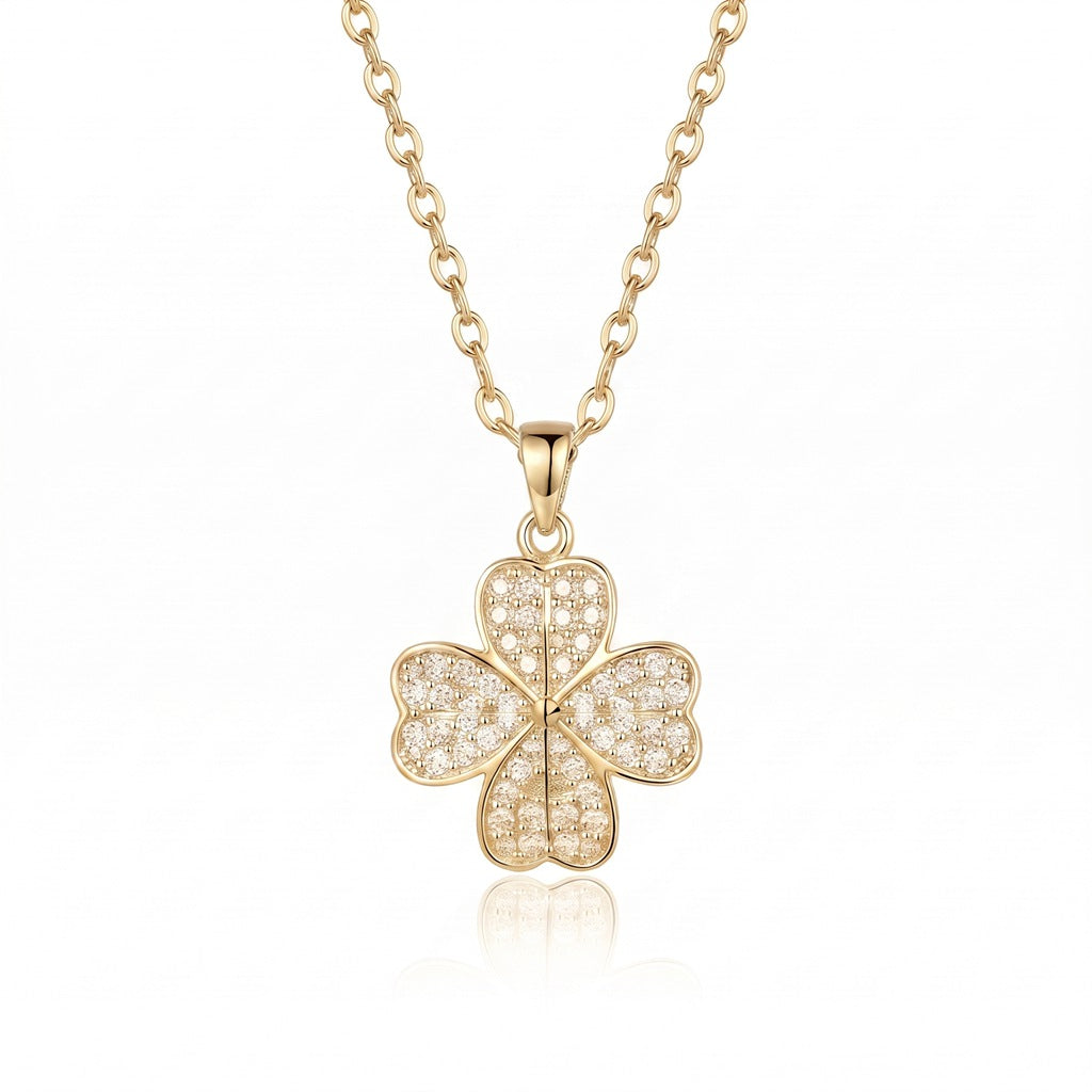 Confirm043Personalized Engravable Four-Leaf Clover Heart Necklace - Gold