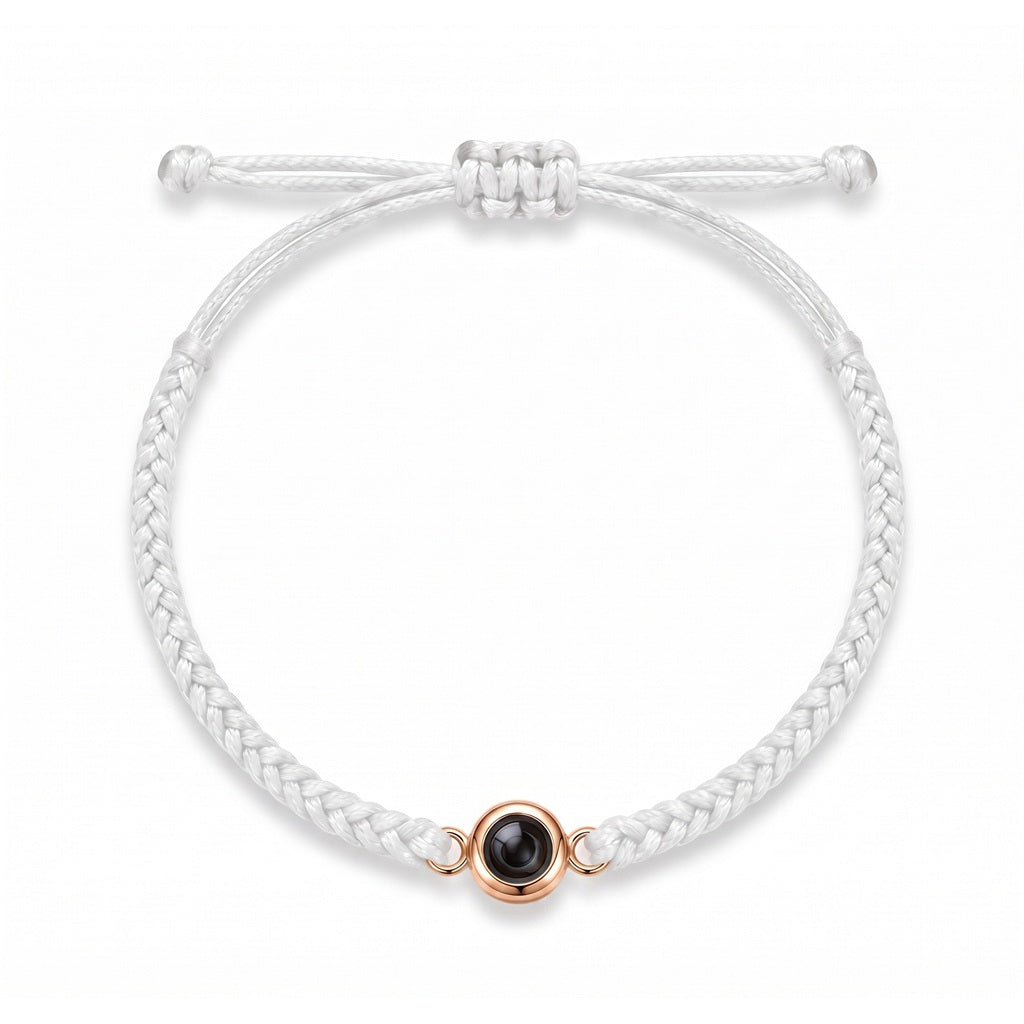Personalized Hand Braided Rope Photo Projection Bracelet - White And Rose Gold