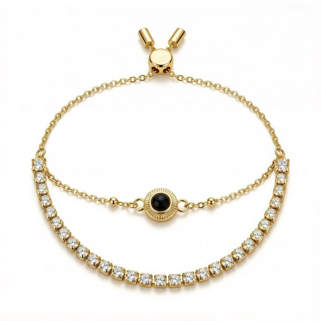 Double-Layered Photo Projection Bracelet with Tennis Chain -  Gold