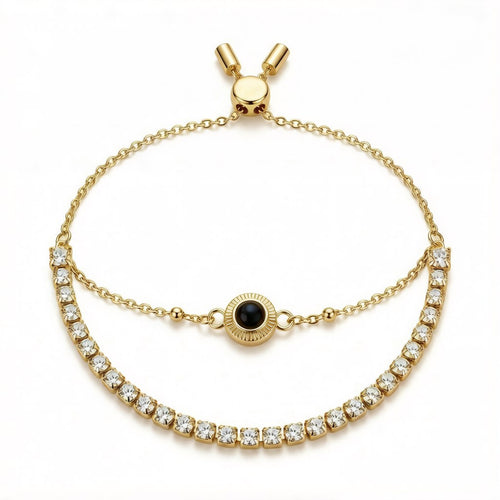 Double-Layered Photo Projection Bracelet with Tennis Chain -  Gold