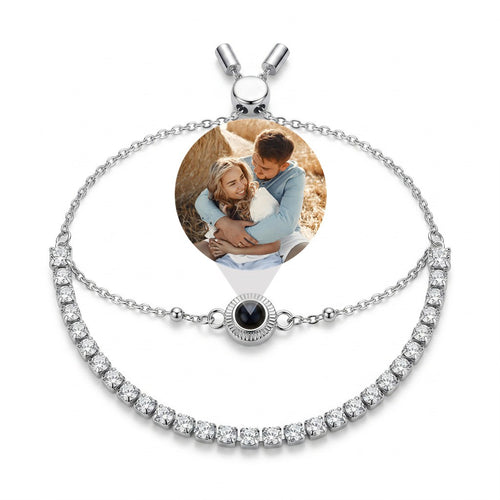 Double-Layered Photo Projection Bracelet with Tennis Chain - Silver