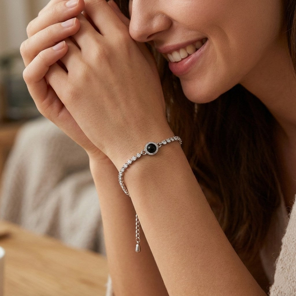 Personalized Pavé Crystal Photo Projection Bracelet - Silver1