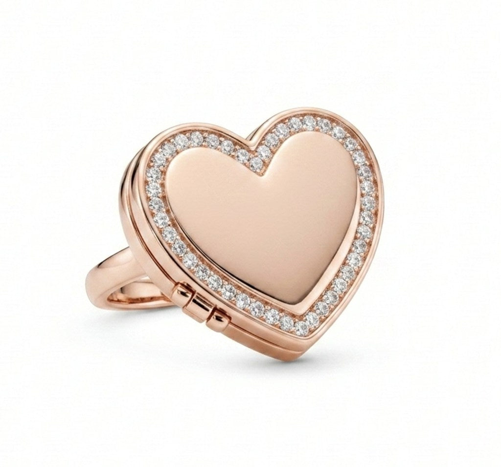 Personalized Crystal Heart Photo Locket Ring