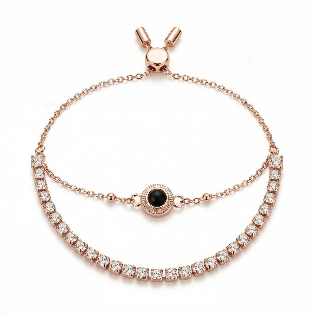 Double-Layered Photo Projection Bracelet with Tennis Chain - Rose gold