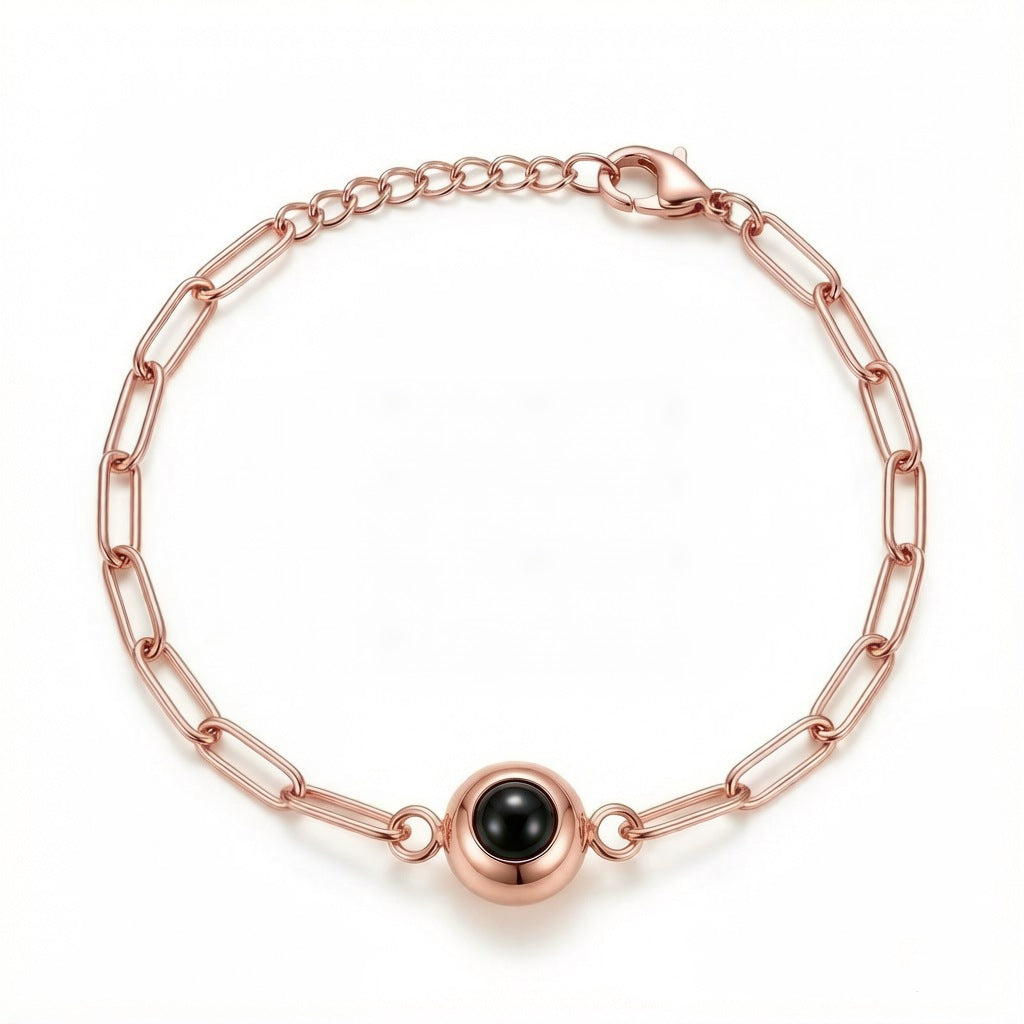Personalized Paperclip Chain Photo Projection Bracelet - Rose Gold
