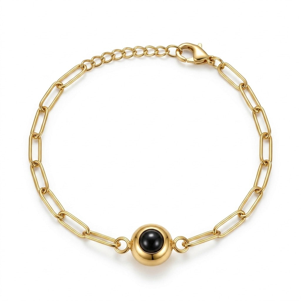 Personalized Paperclip Chain Photo Projection Bracelet - Gold