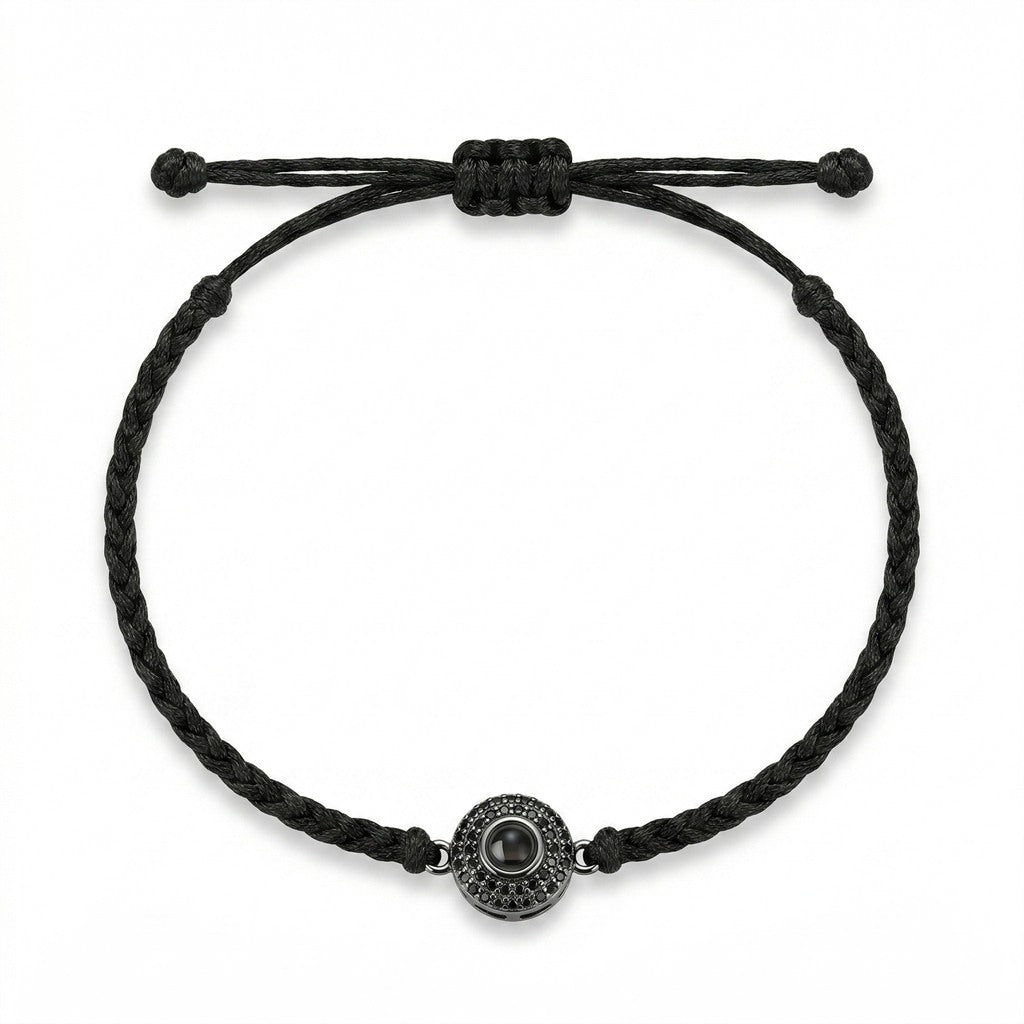 Personalized Braided Rope Photo Projection Bracelet - Black