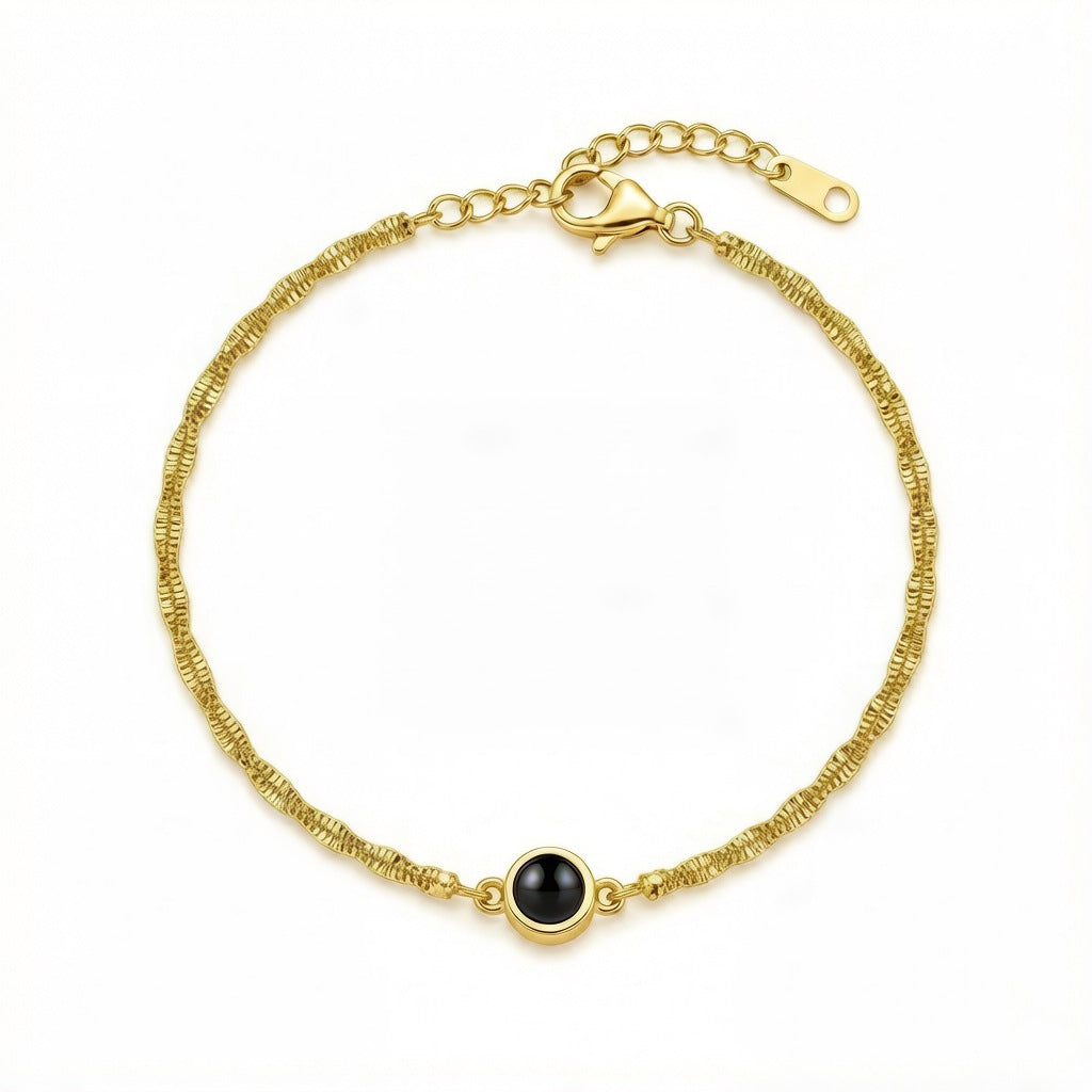 Personalized Twisted Chain Photo Projection Bracelet - Gold