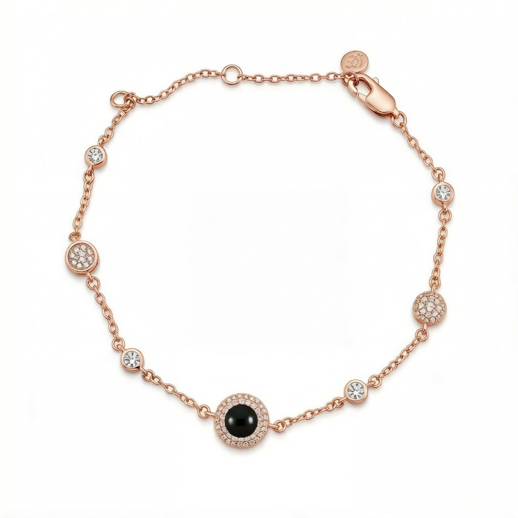 Personalized Bezel-Set Crystal Photo Projection Bracelet - Rose Gold