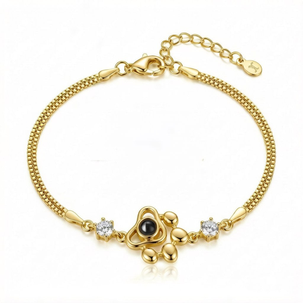 Personalized Dog Paw Photo Projection Bracelet - Gold
