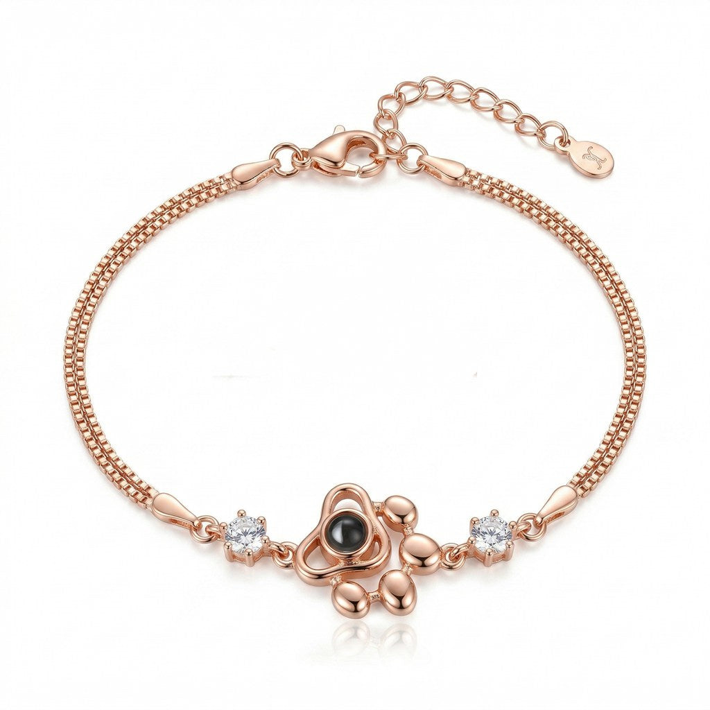 Personalized Dog Paw Photo Projection Bracelet - Rose Gold