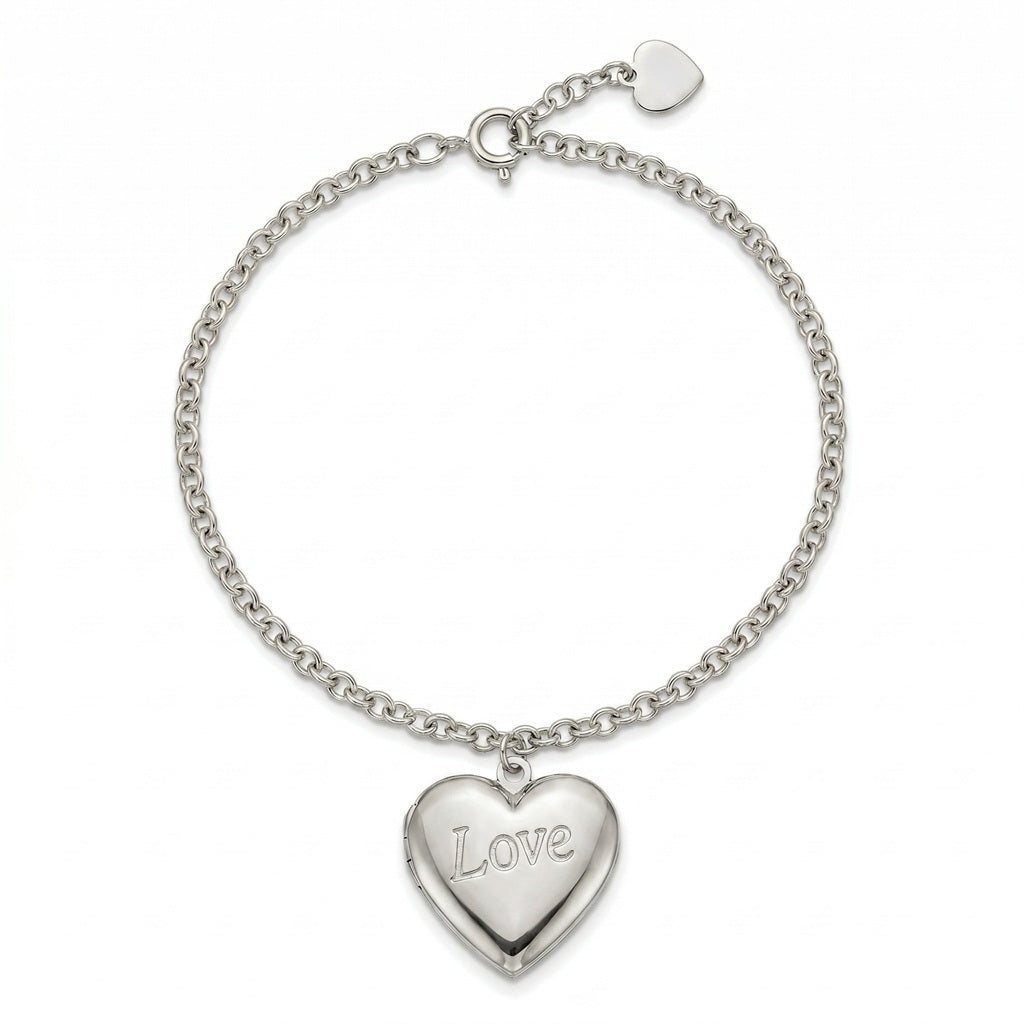 Personalized Heart Photo Locket Bracelet Engraved With "Love"