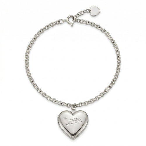 Personalized "Love" Heart Photo Locket Bracelet With Back Engraving