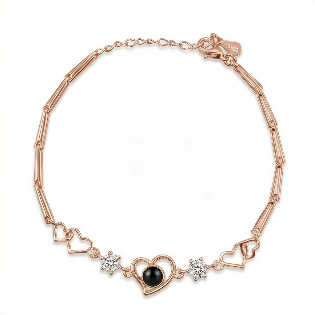 Personalized Bamboo Link Chain Photo Projection Bracelet - Rose Gold