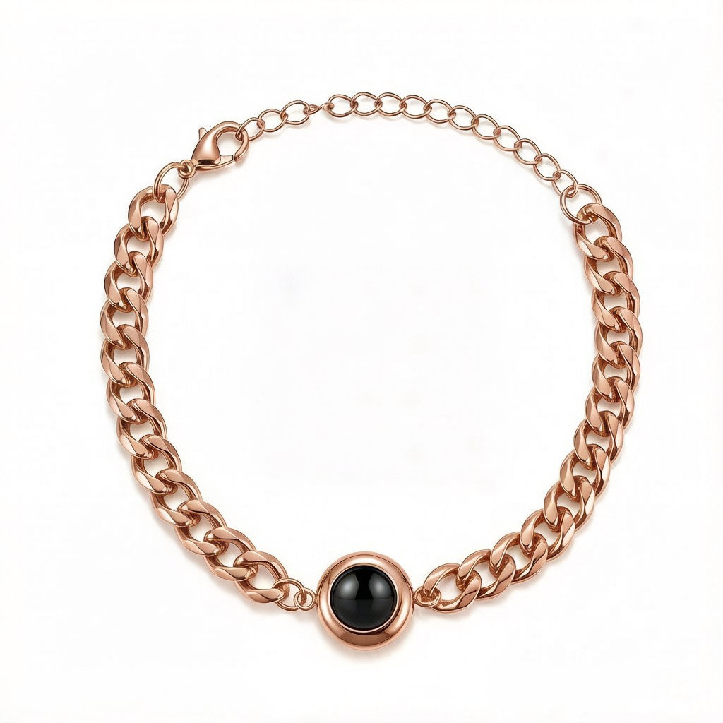 Personalized Curb Chain Photo Projection Bracelet - Rose Gold