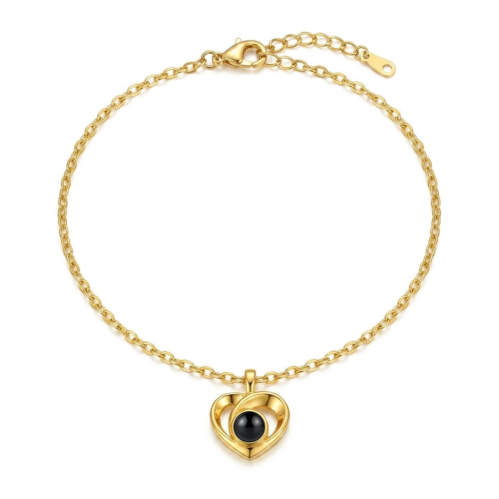 Personalized Fine Cable Chain Heart Photo Projection Bracelet - Gold