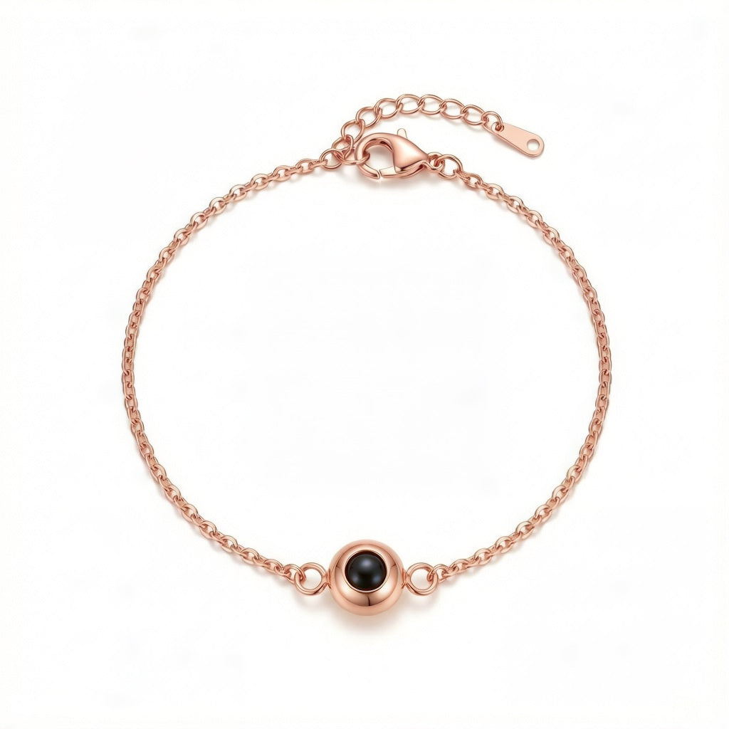 Personalized Circle Photo Projection Bracelet - Rose Gold