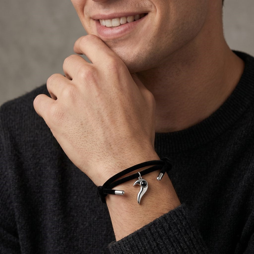 Personalized couples Heart Photo Projection Bracelet - Male3