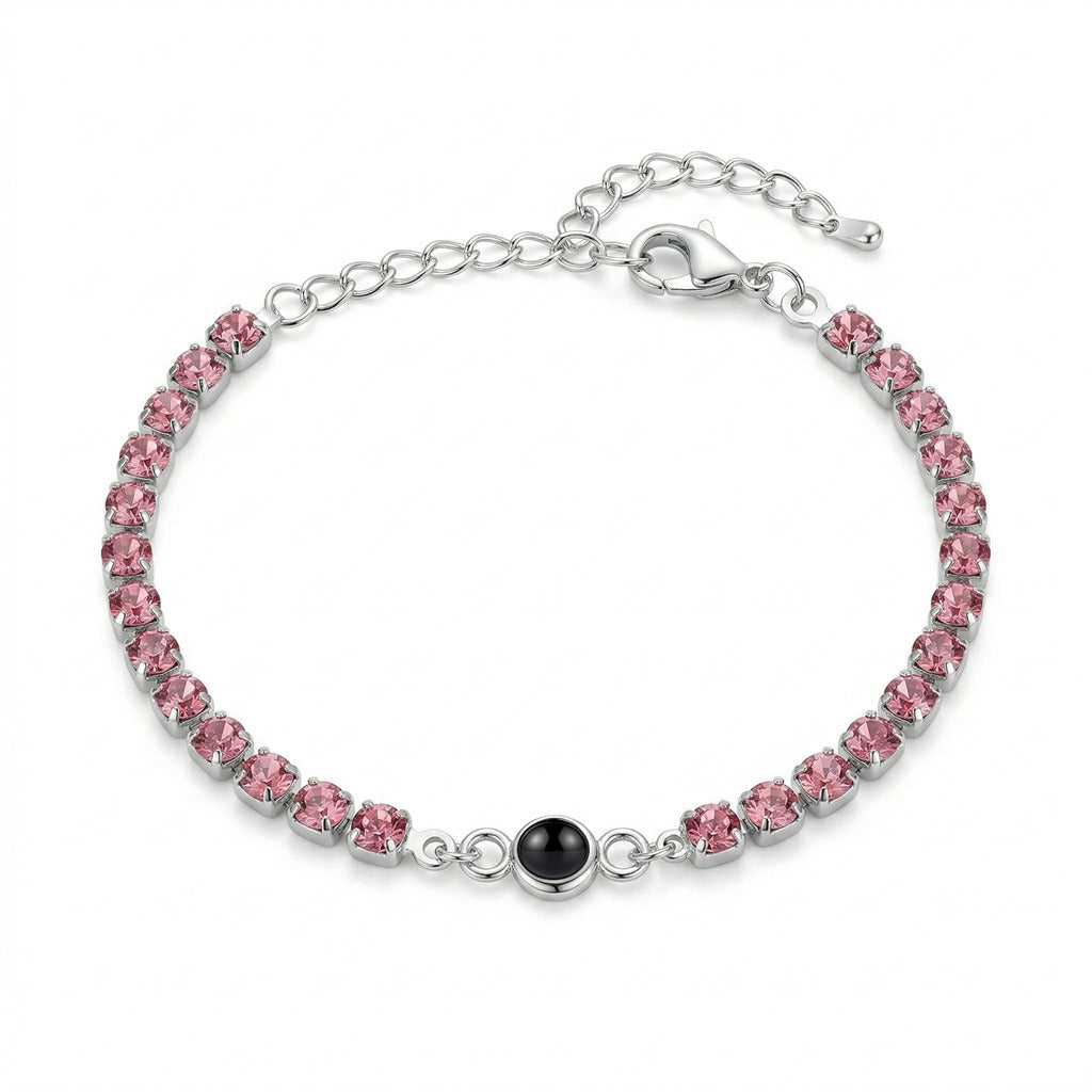 Personalized Crystal Tennis Photo Projection Bracelet - Pink
