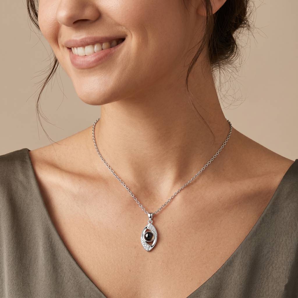 Personalized Evil Eye Photo Projection Necklace
