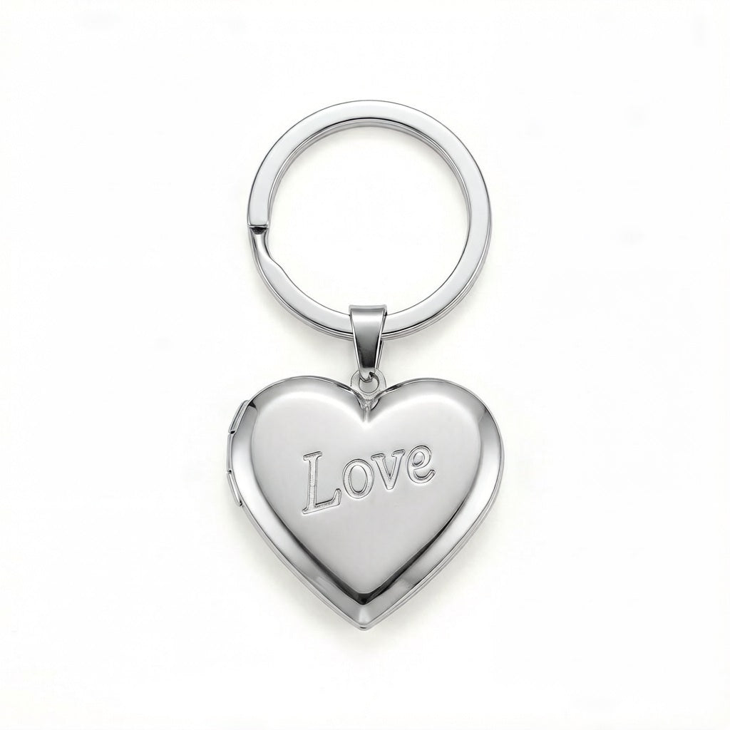 Personalized Heart Photo Locket Keychain With LOVE