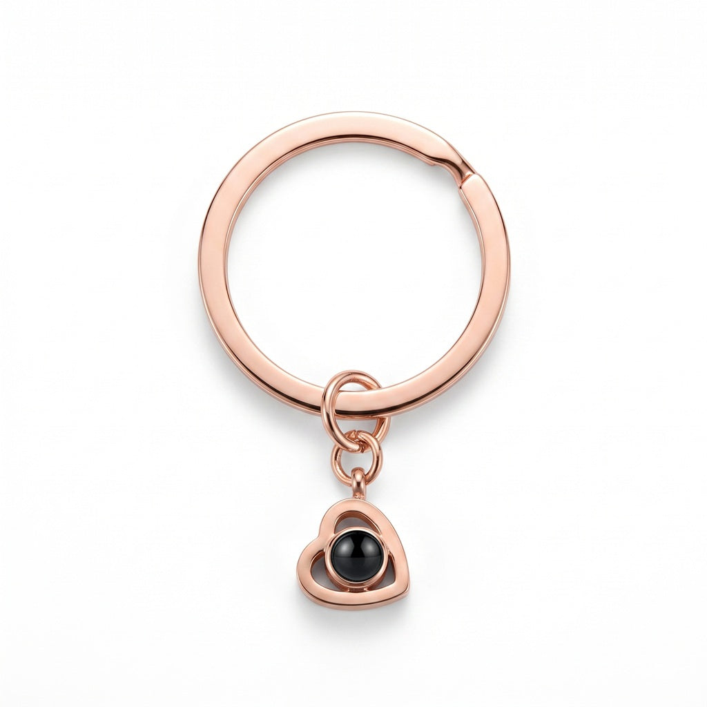 Personalized Heart Photo Projection Keychain - Rose Gold