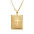 Personalized Cross Photo Locket Necklace - Gold