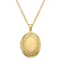 Personalized Oval Floral Photo Locket Necklace - Gold