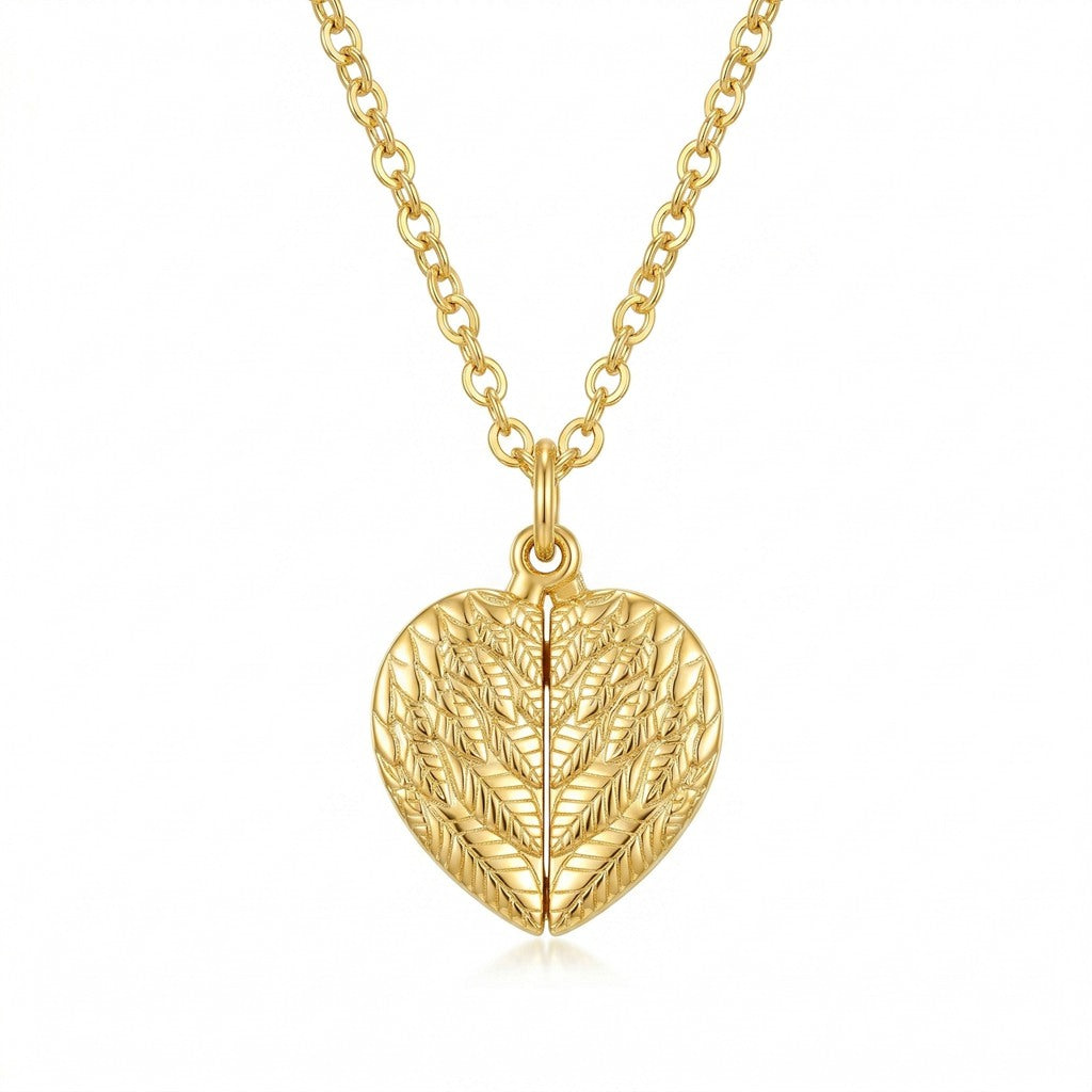 Personalized Wing Heart Photo Locket Necklace - Gold