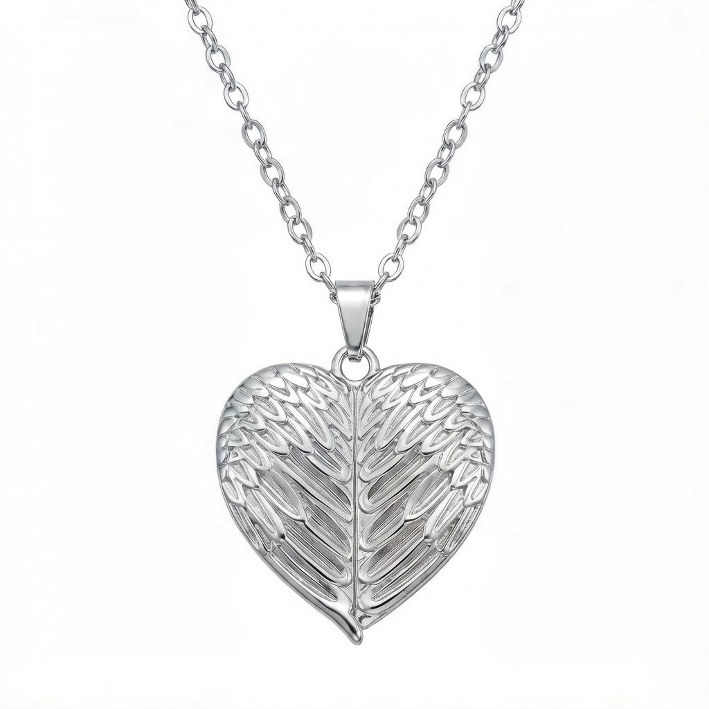Personalized Leaf Heart Photo Locket Necklace - Silver