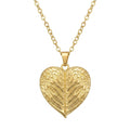 Personalized Leaf Heart Photo Locket Necklace - Gold