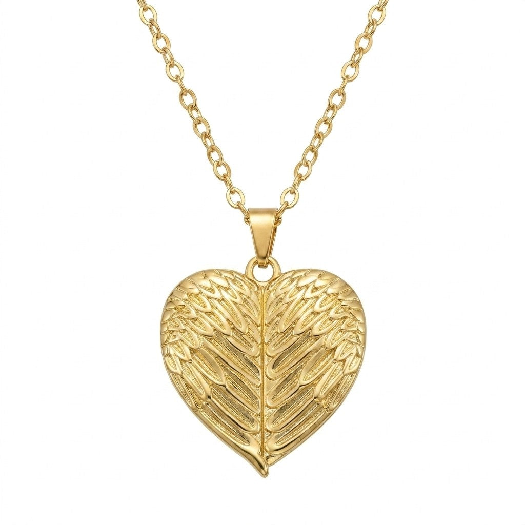 Personalized Leaf Heart Photo Locket Necklace - Gold
