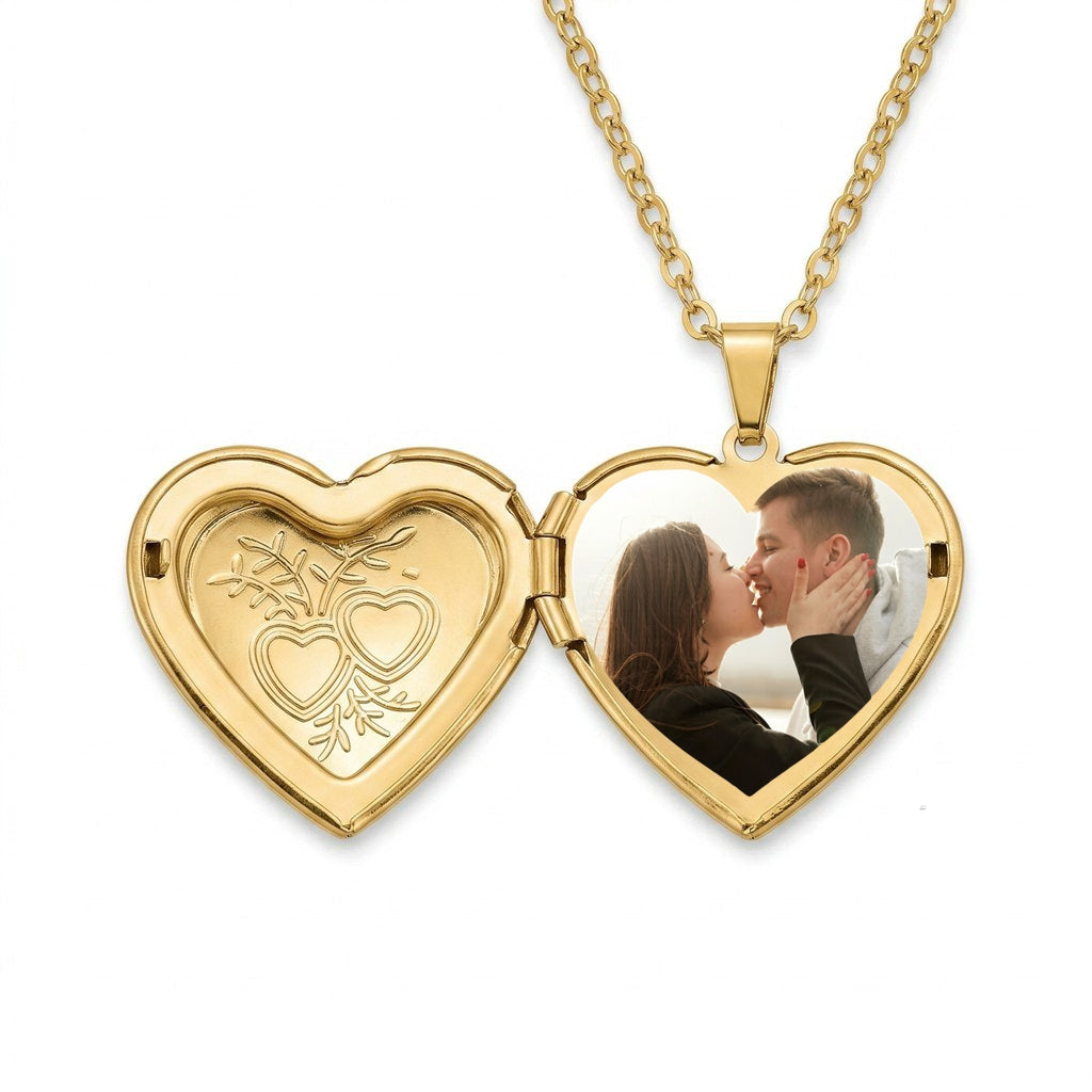Personalized Intertwined Heart Photo Locket Necklace - Gold1