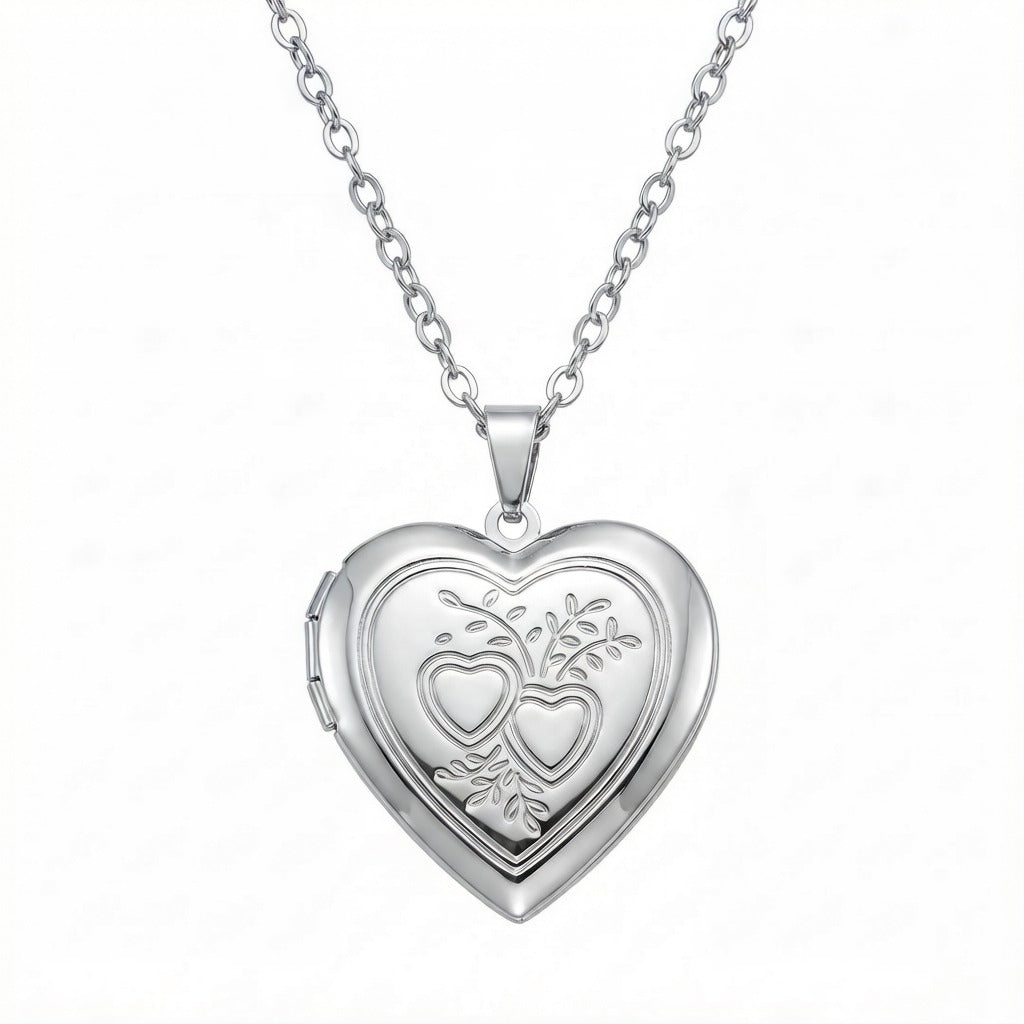 Personalized Intertwined Heart Photo Locket Necklace - Silver