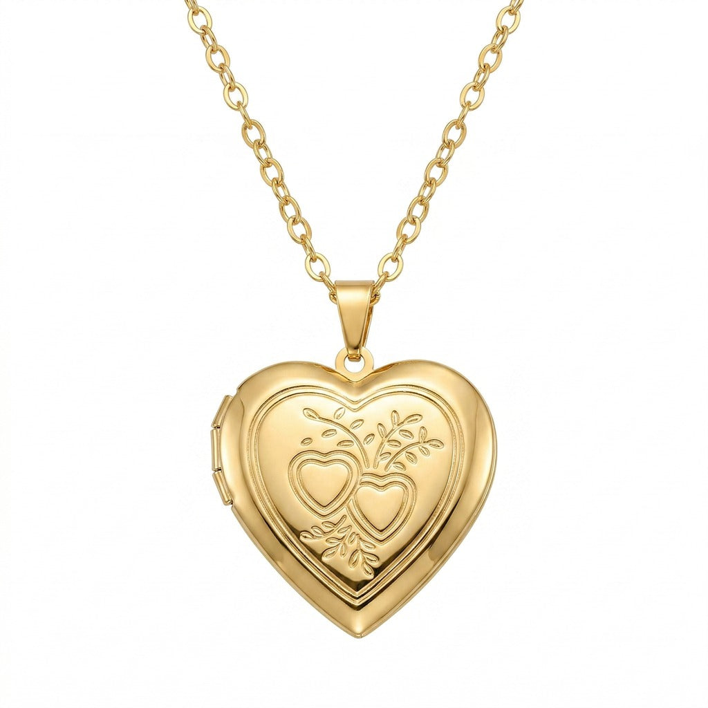 Personalized Intertwined Heart Photo Locket Necklace - Gold
