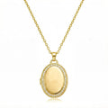 Personalized Crystal Oval Photo Locket Necklace - Gold