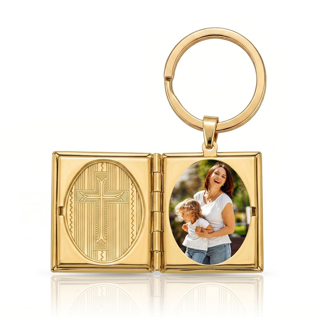 Personalized Cross Photo Locket Keychain