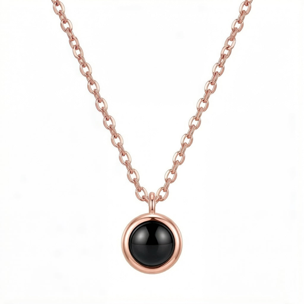 Personalized Circle Photo Projection Necklace - Rose Gold