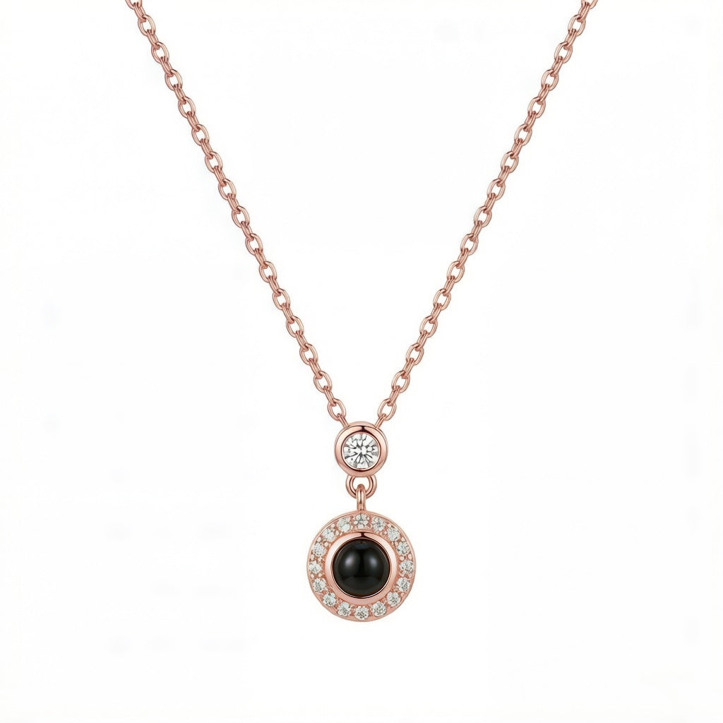 Personalized Sparkling Circle Photo Projection Necklace - Rose Gold