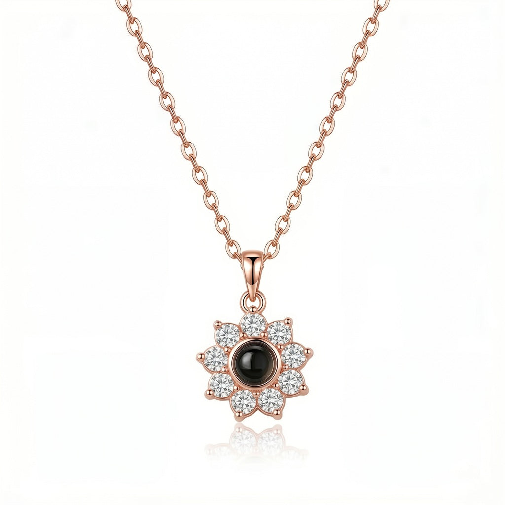 Personalized Sunflower Photo Projection Necklace - Rose Gold