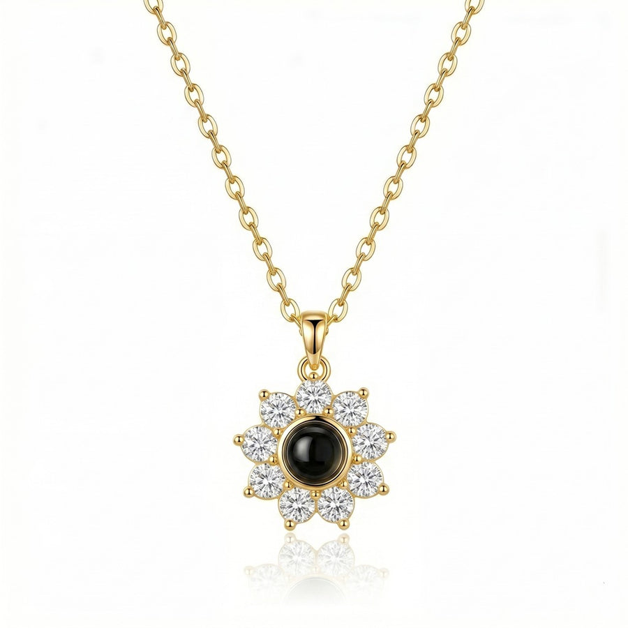 Personalized Sunflower Photo Projection Necklace - Gold