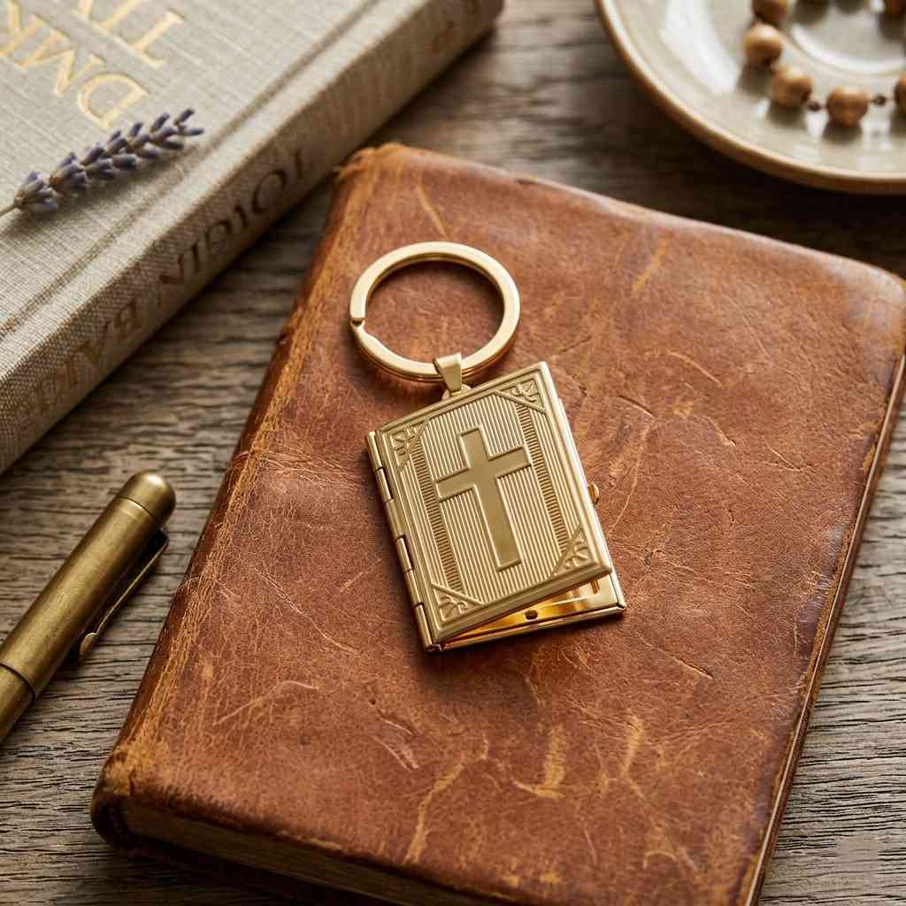 Personalized Cross Photo Locket Keychain