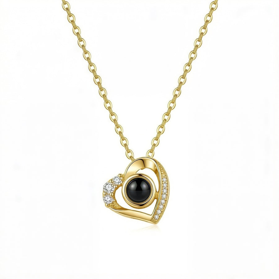 Personalized Crystal Heart Photo Projection Necklace - Gold