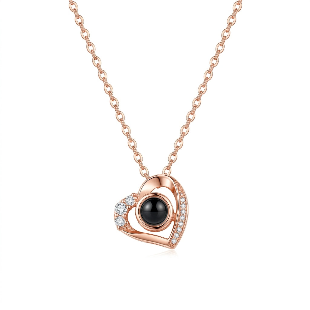 Personalized Crystal Heart Photo Projection Necklace - Rose Gold
