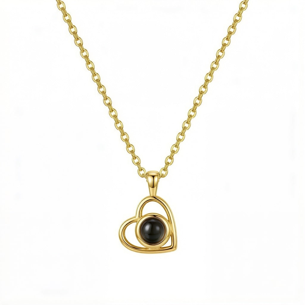 Personalized Minimalist Heart Photo Projection Necklace - Gold