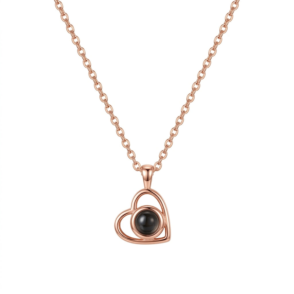 Personalized Minimalist Heart Photo Projection Necklace - Rose Gold